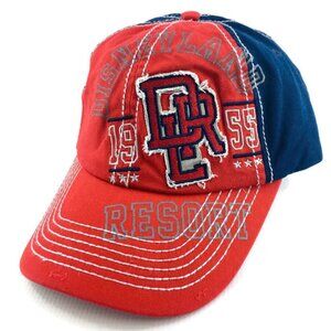 NWT DISNEYLAND RESORT Men Blue Red Distress Bib 1955 One Size Baseball Cap Hat